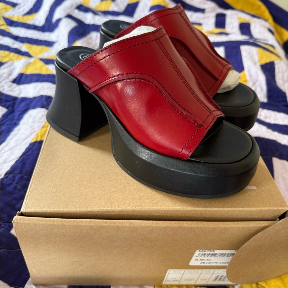 Miista Red and Black Platform Mules